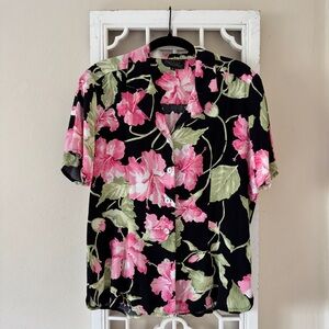 Vintage Black and Pink Floral Button Down Shirt